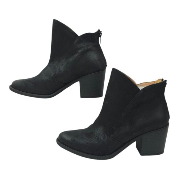 Qupid Ankle Boot Women Size 9 Chunky Block Heel Faux Suede Back Zip Bootie Black - Picture 1 of 16